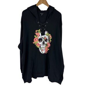 Torrid Skull Classic Fit Cozy Fleece Lace Up Side Slit Hoodie Women's Size 4X